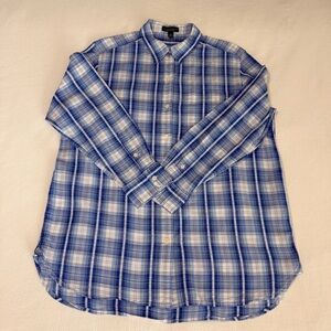 LRL, Ralph Lauren, Lauren Jeans Co Shirt Women’s Plaid Blue & White Long Sleeve
